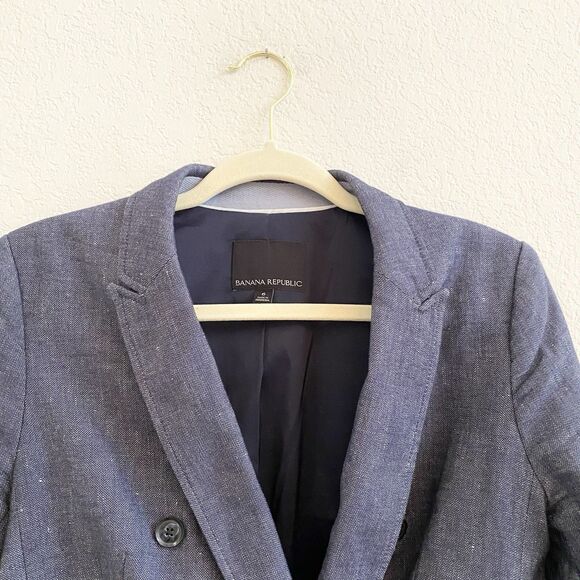 Banana Republic Sz 6 Peak Lapel Double Breasted Linen Blend Blazer Navy Blue - Picture 3 of 12